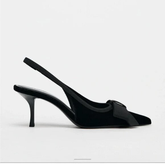 ZARA VELVET LOOK BOW SLINGBACK - Picture 1 of 5